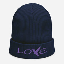 Load image into Gallery viewer, LOVE (Purple Thread) ~ Organic Cotton Beanie