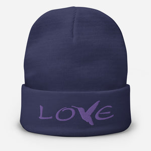 LOVE (Purple Thread) ~ Embroidered Beanie