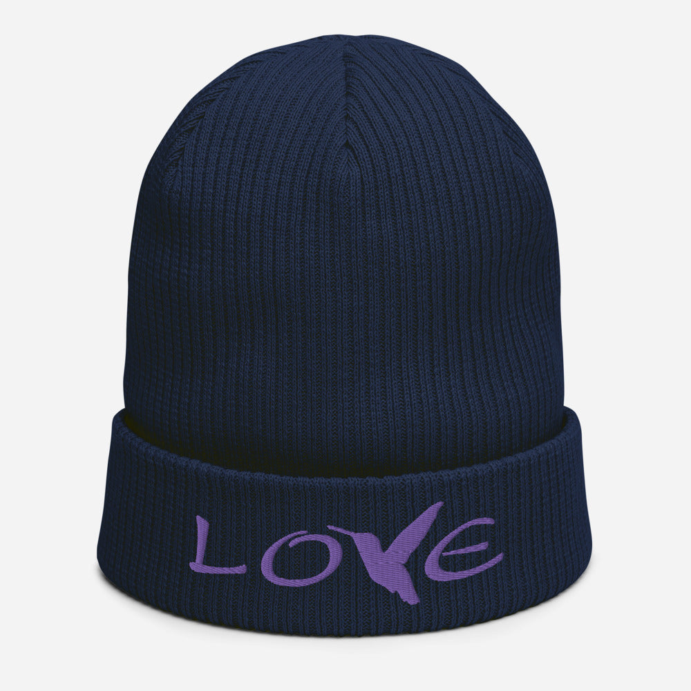LOVE (Purple Thread) ~ Organic Cotton Beanie